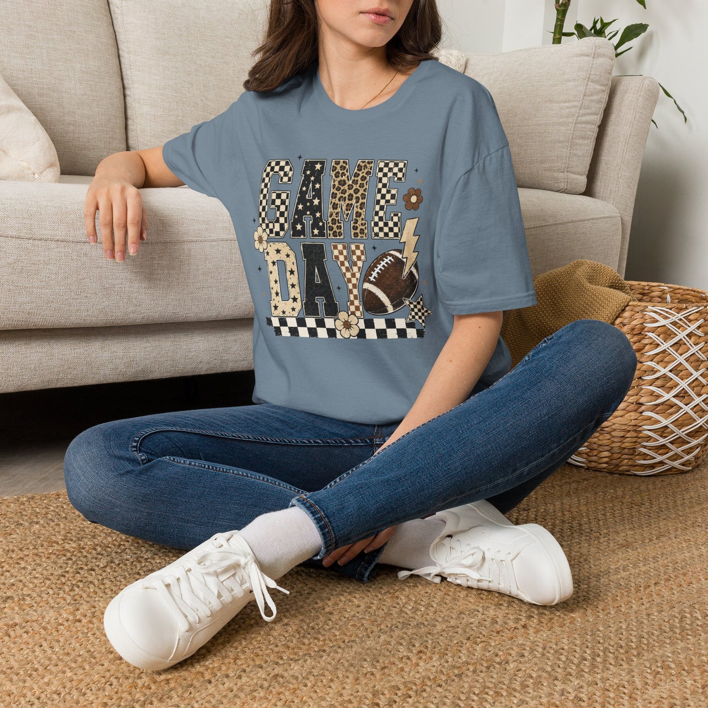 Game Day T-Shirt — Retro Checkerboard Football Design