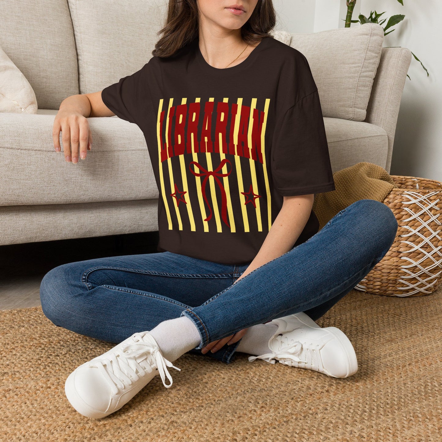 Librarian Graphic T-Shirt — Retro Striped 'LIBRARIAN' Design
