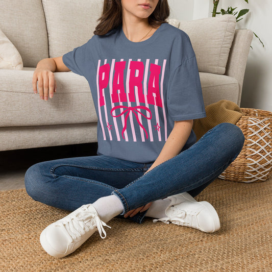 Para Cheer T-Shirt — Pink Varsity Bow Graphic Tee