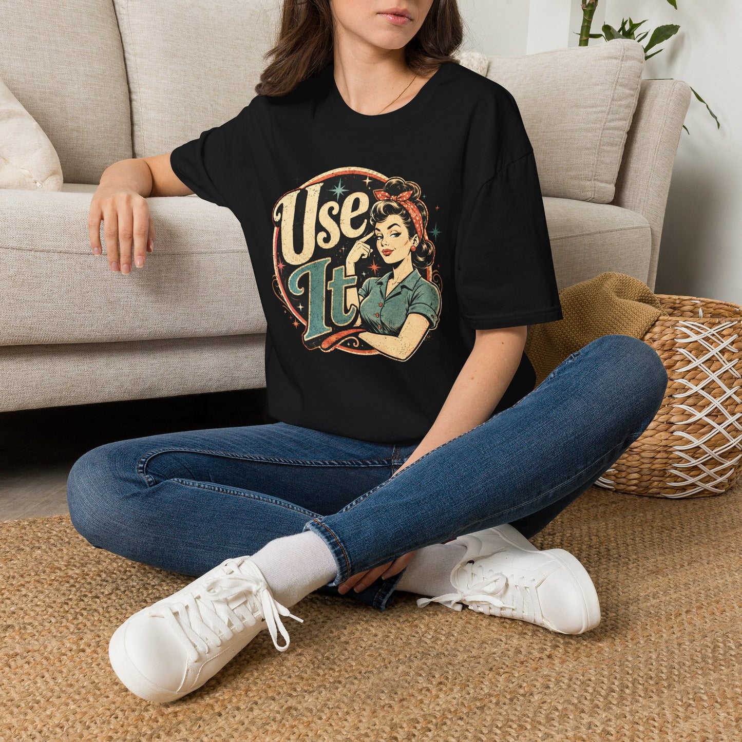 Vintage Rosie 'Use It' Graphic Tee — Retro Empowerment T-Shirt