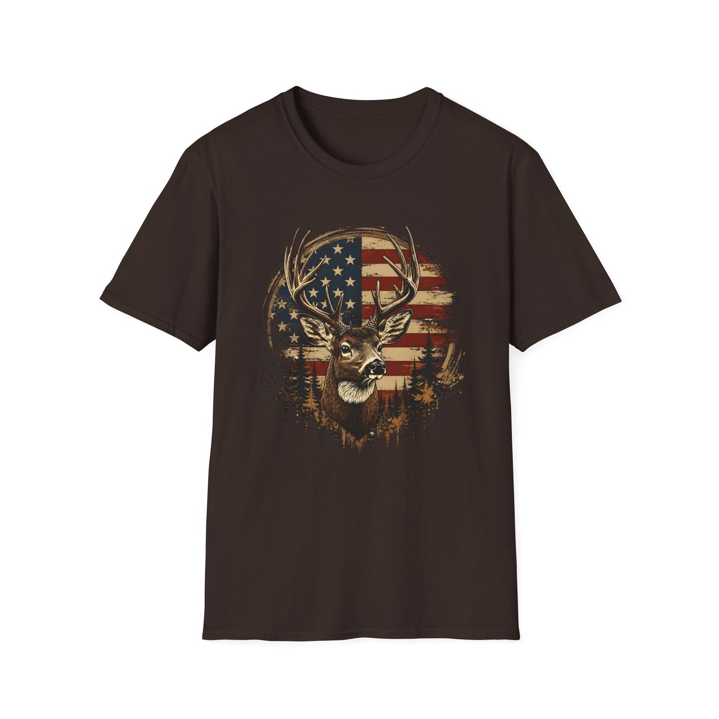 Patriotic Deer Graphic T-Shirt — American Flag Buck Hunting Tee