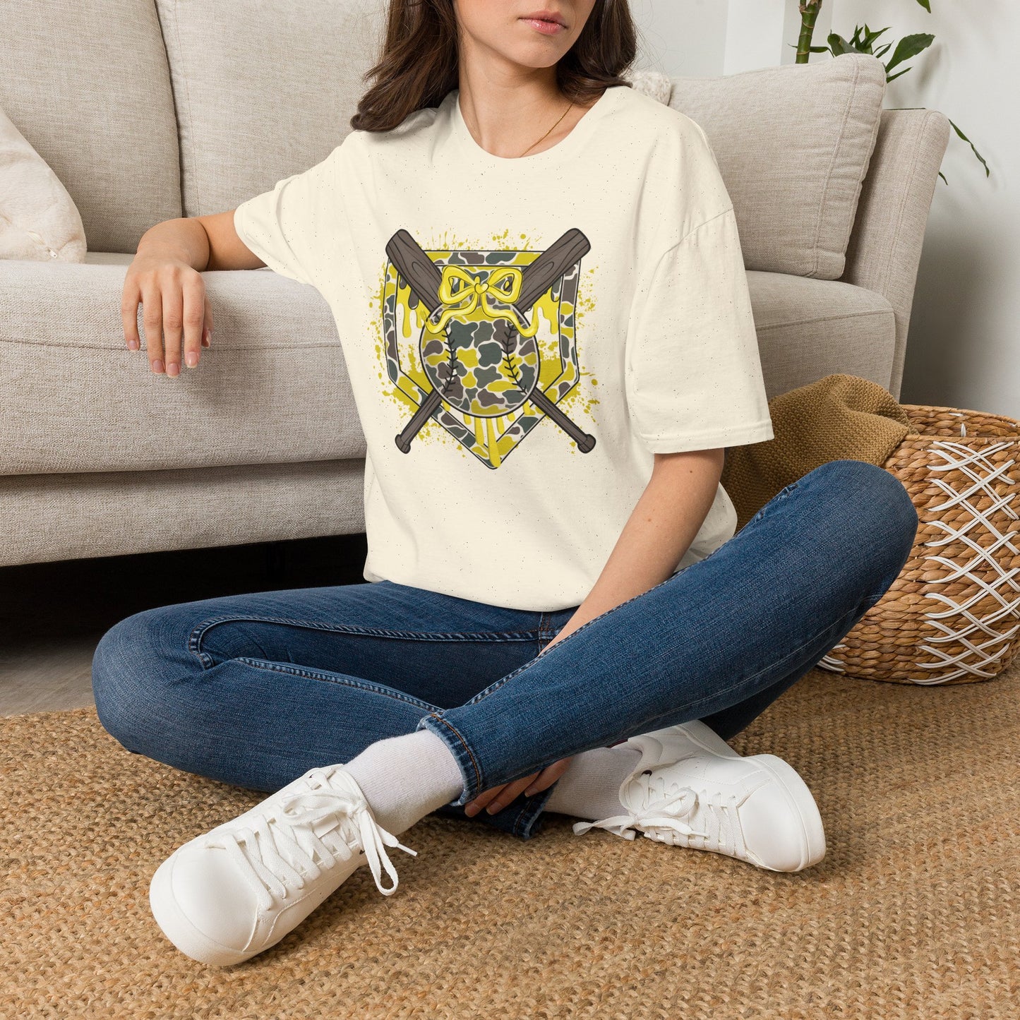 Camo Softball Crossed Bats Graphic T-Shirt