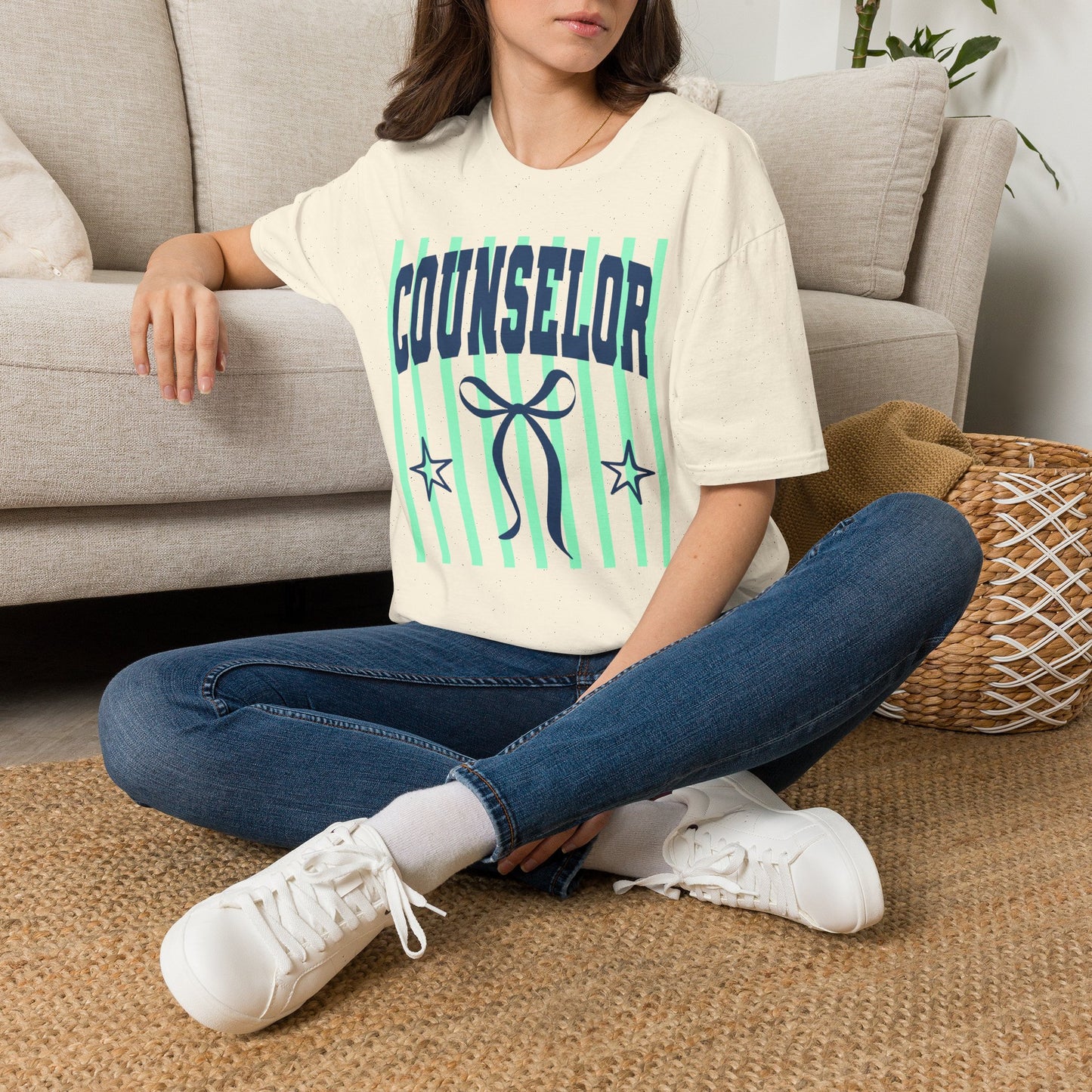 Counselor Tee — Mint Stripe School Camp Staff Shirt