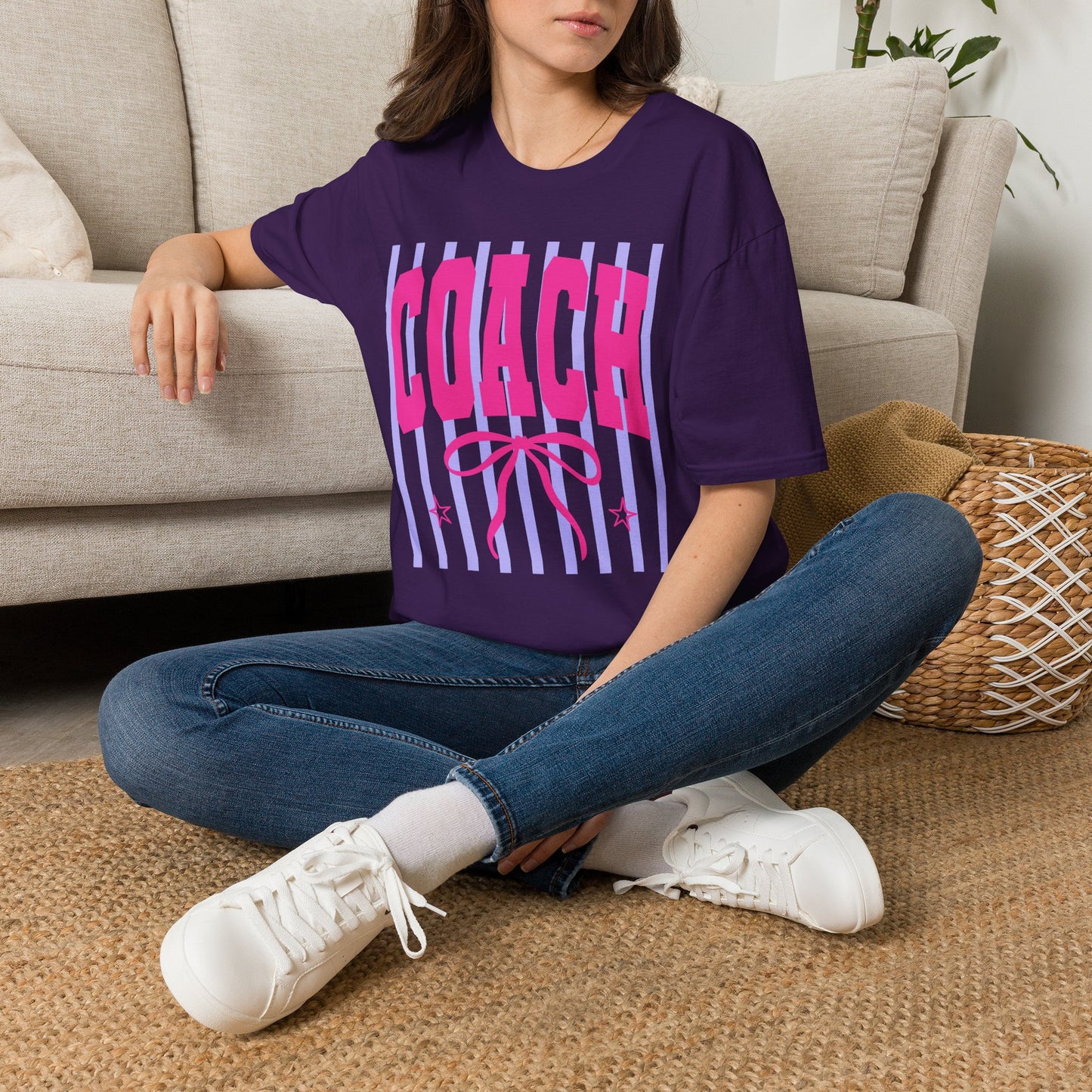 Coach Graphic T-Shirt — Pink Retro Stripe Design