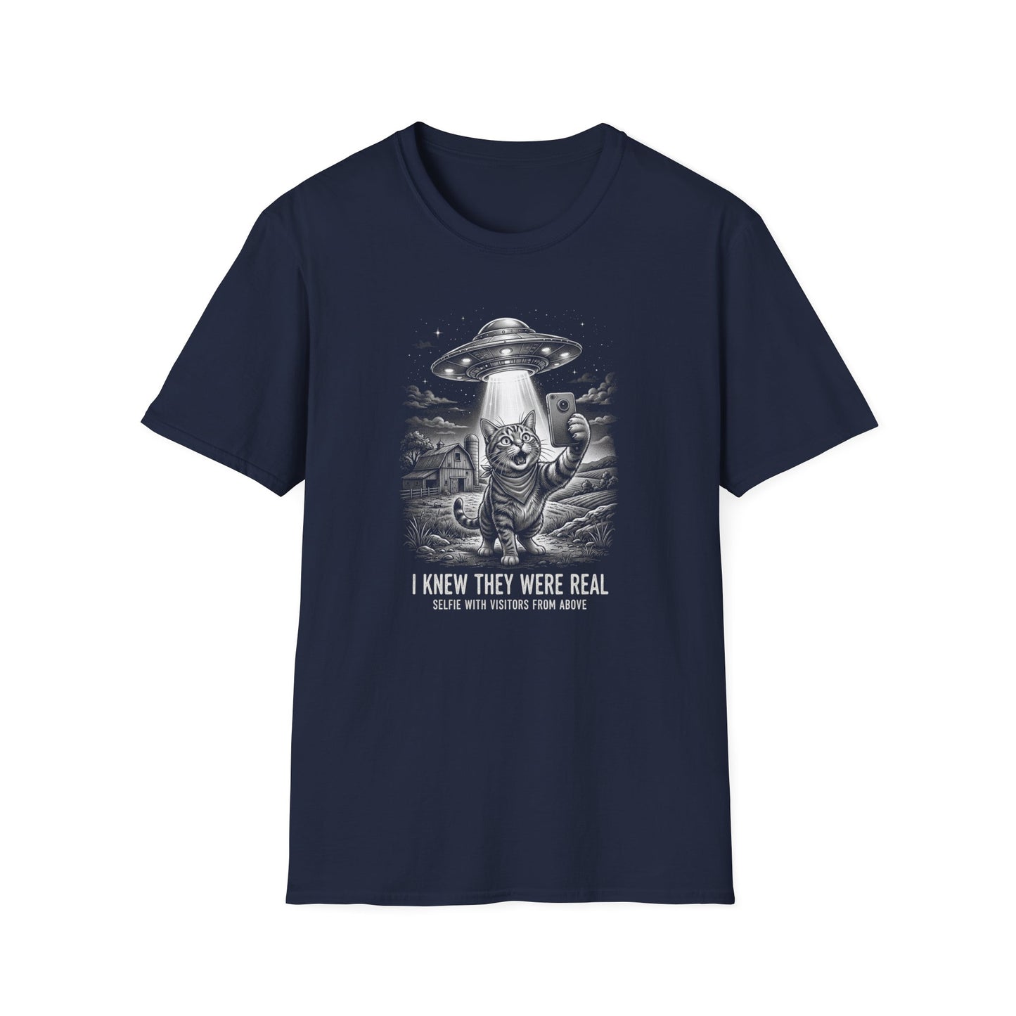 Alien Cat Selfie T-Shirt — 'I Knew They Were Real' UFO Graphic Tee