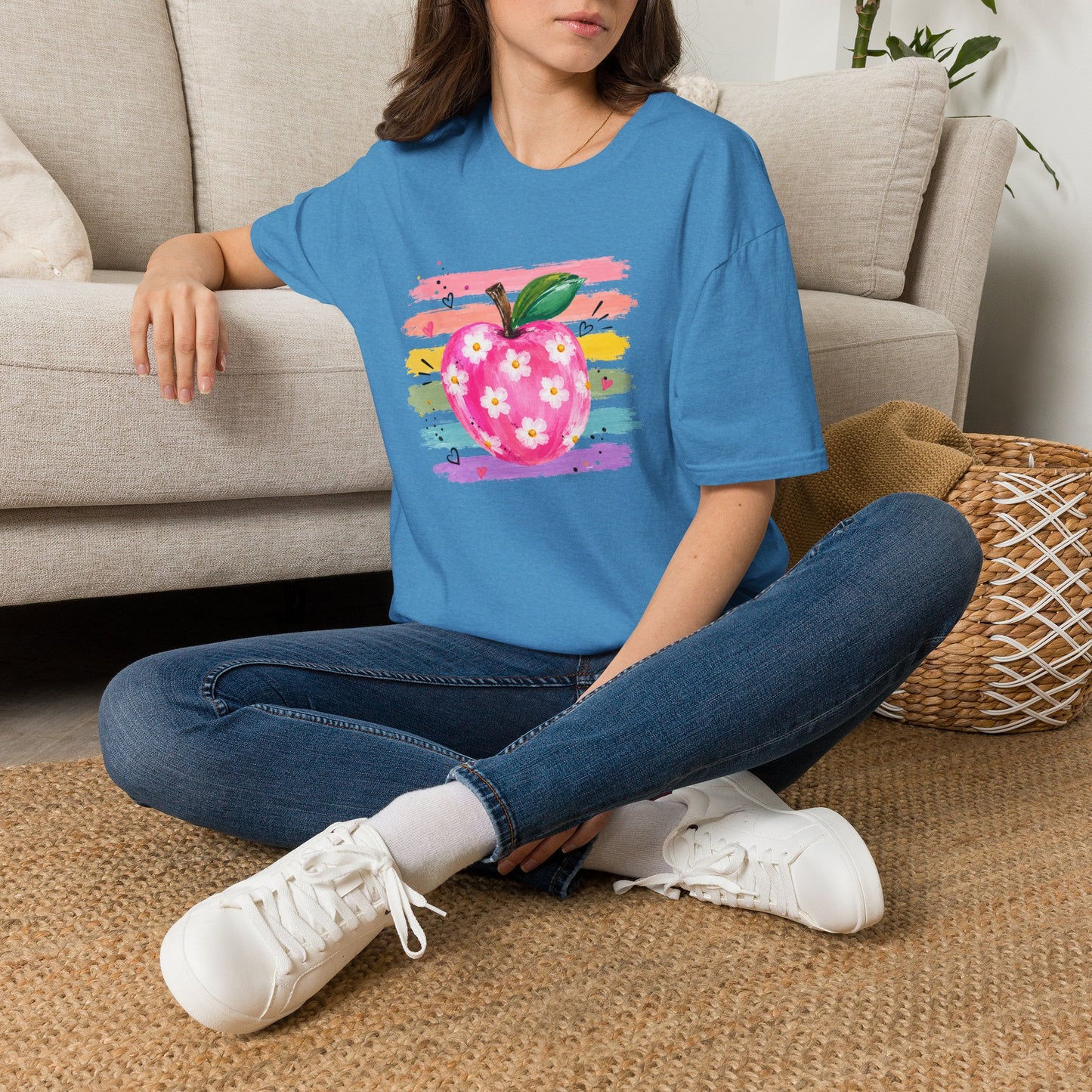 Floral Apple Graphic T-Shirt — Colorful Watercolor Teacher Gift