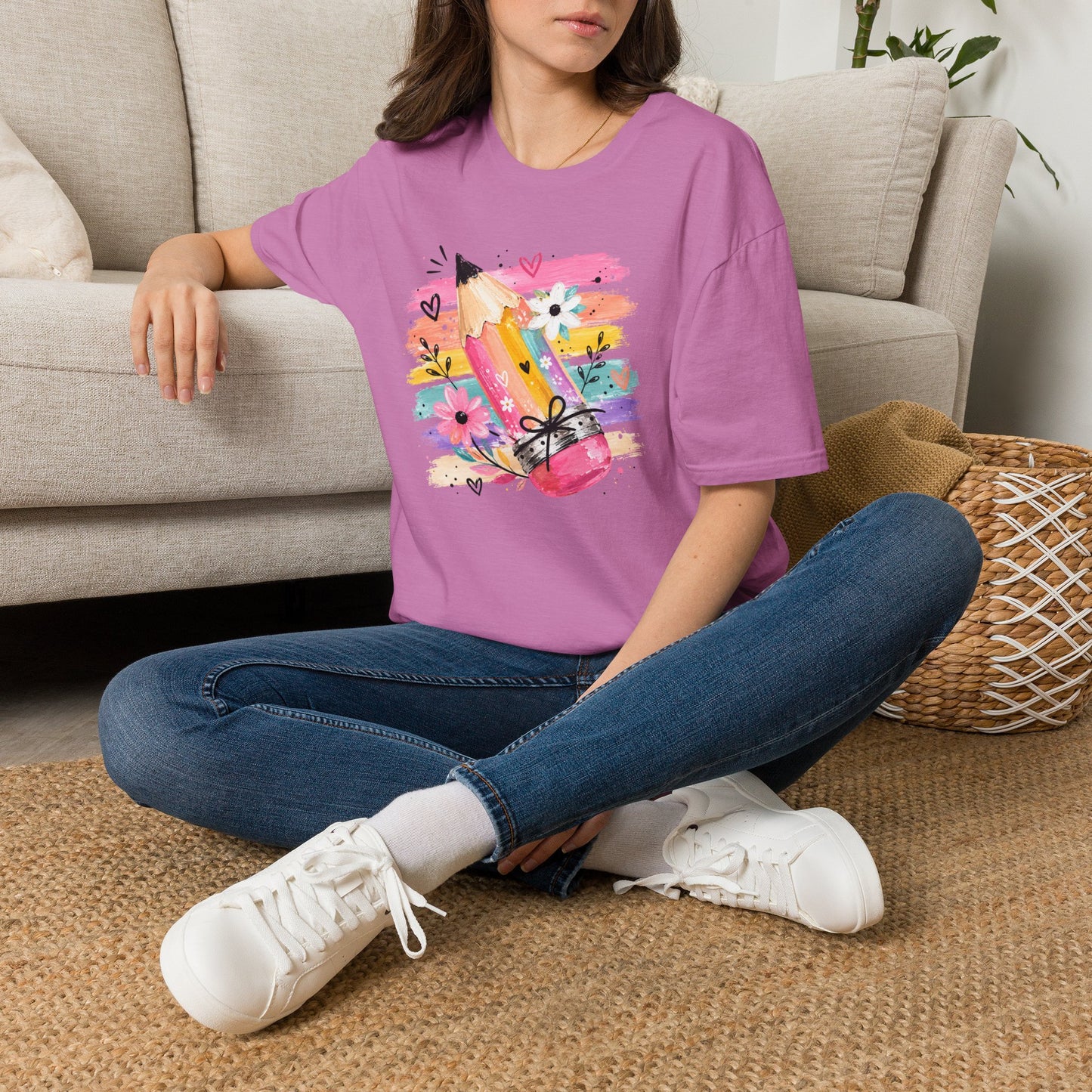 Colorful Pencil Floral T-Shirt — Cute Artistic Teacher & Student Tee