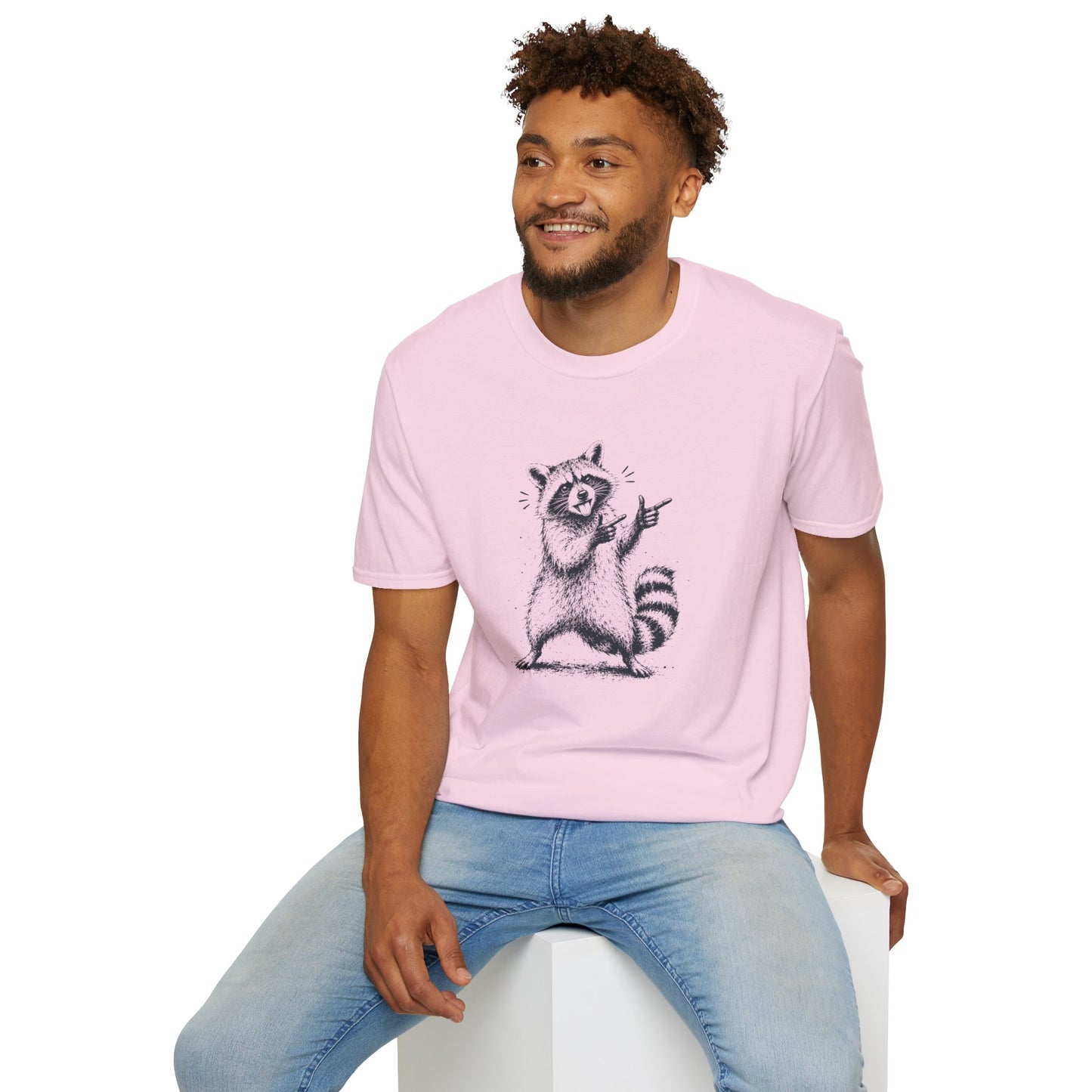 Raccoon Pointing Graphic T-Shirt — Cute Funny Wildlife Tee