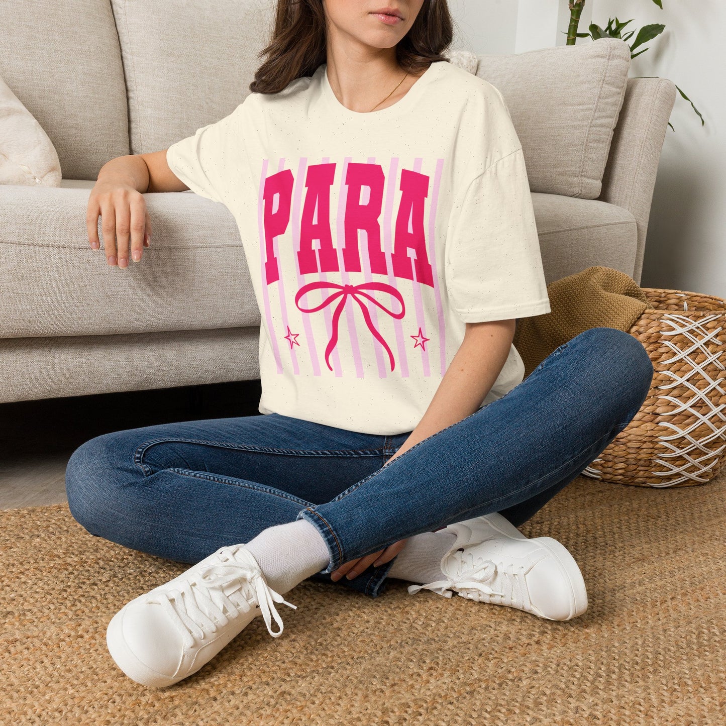 Para Cheer T-Shirt — Pink Varsity Bow Graphic Tee