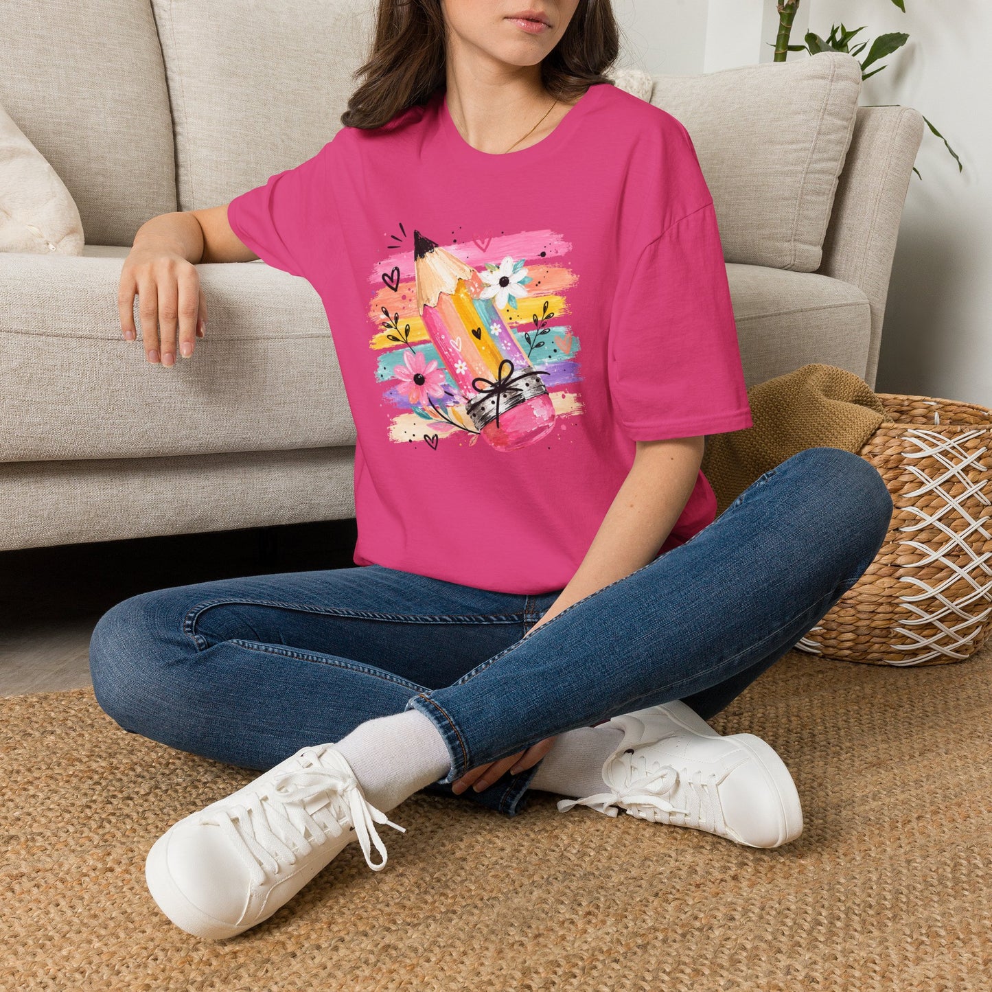 Colorful Pencil Floral T-Shirt — Cute Artistic Teacher & Student Tee