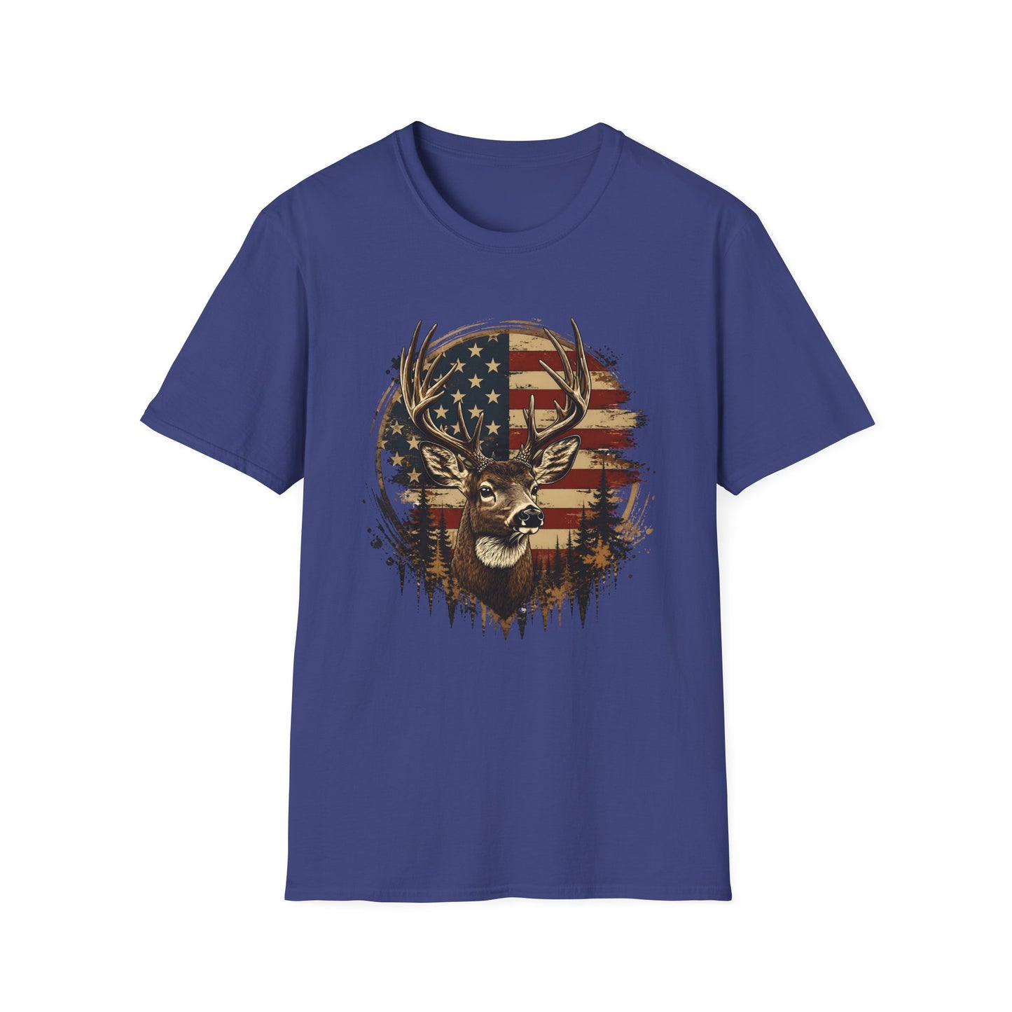 Patriotic Deer Graphic T-Shirt — American Flag Buck Hunting Tee