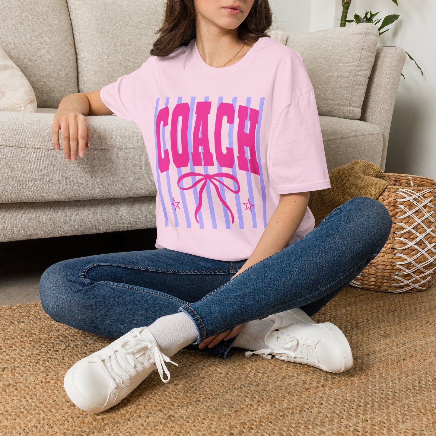 Coach Graphic T-Shirt — Pink Retro Stripe Design
