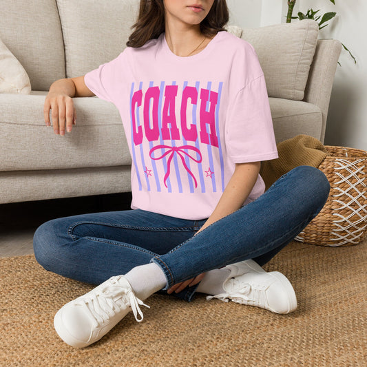 Coach Graphic T-Shirt — Pink Retro Stripe Design