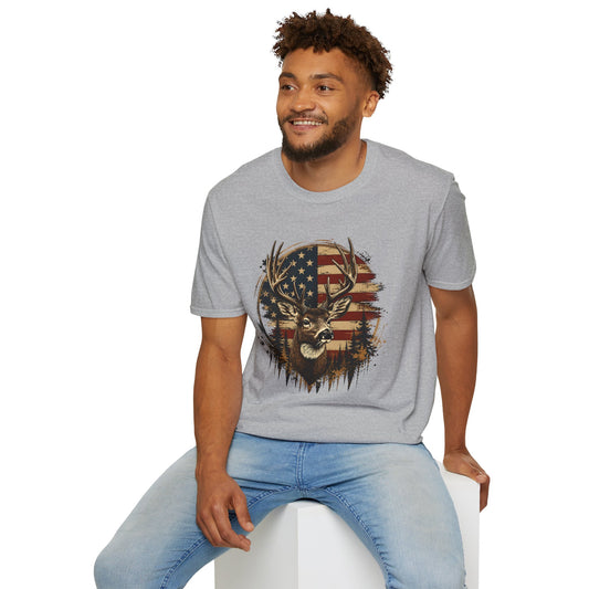 Patriotic Deer Graphic T-Shirt — American Flag Buck Hunting Tee