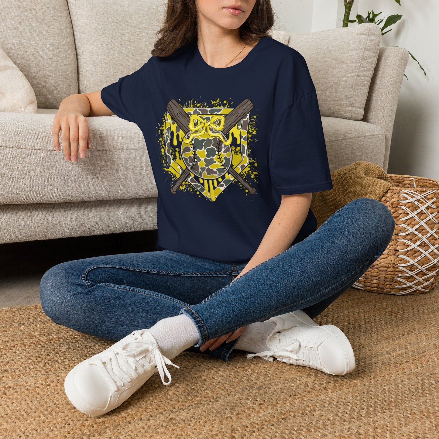 Camo Softball Crossed Bats Graphic T-Shirt