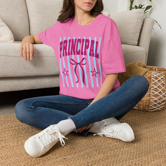 Principal Graphic T-Shirt — Fun Striped School Staff Tee