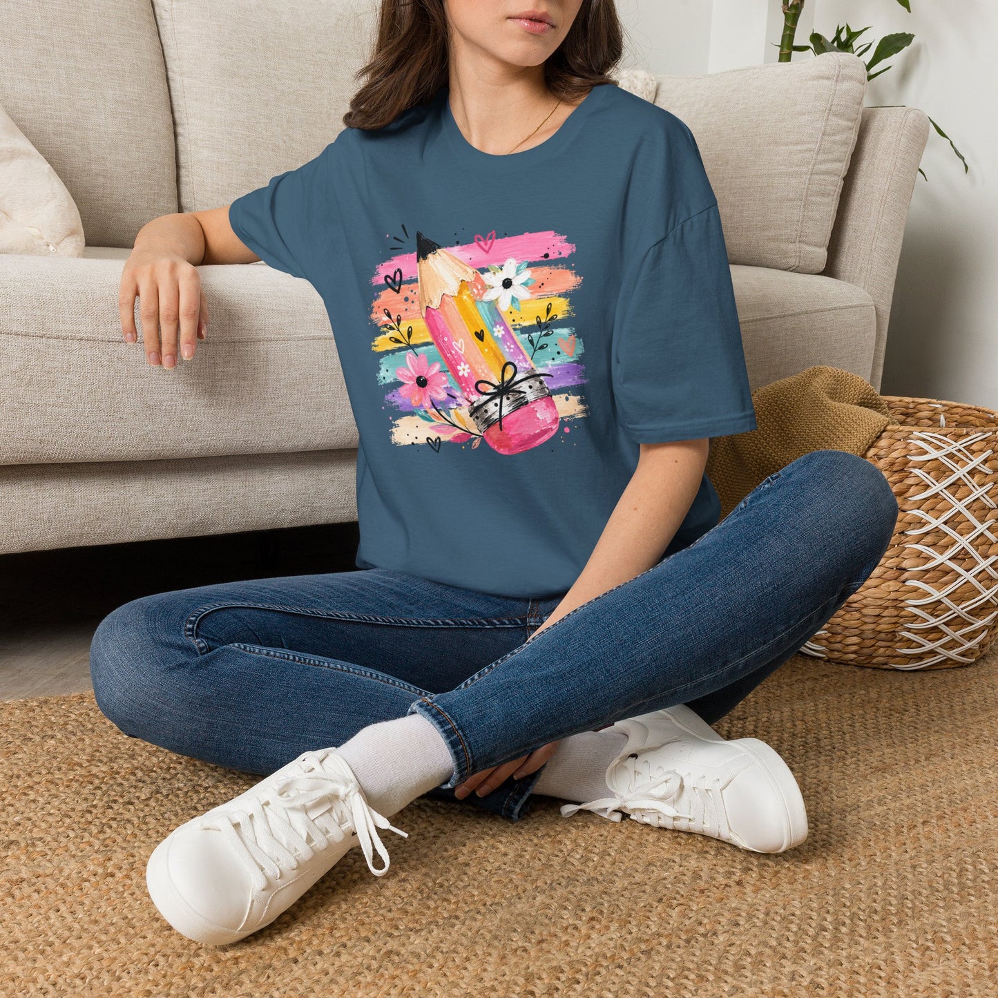 Colorful Pencil Floral T-Shirt — Cute Artistic Teacher & Student Tee