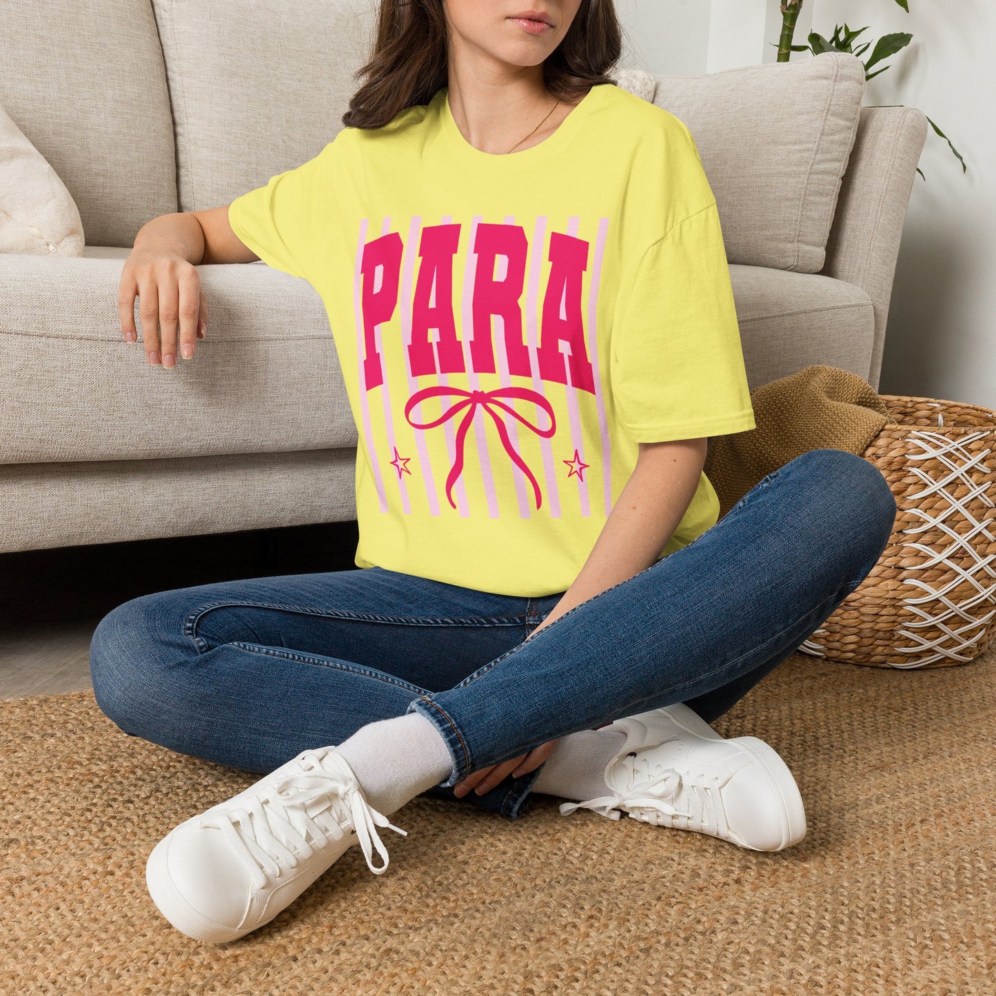 Para Cheer T-Shirt — Pink Varsity Bow Graphic Tee
