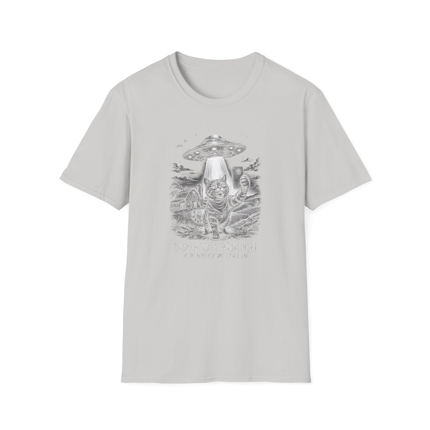 Alien Cat Selfie T-Shirt — 'I Knew They Were Real' UFO Graphic Tee