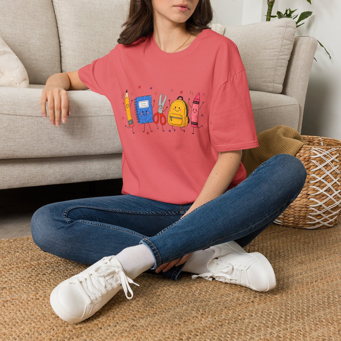 Back-to-School Cute School Supplies T-Shirt — Pencil, Notebook, Scissors & Crayon Design