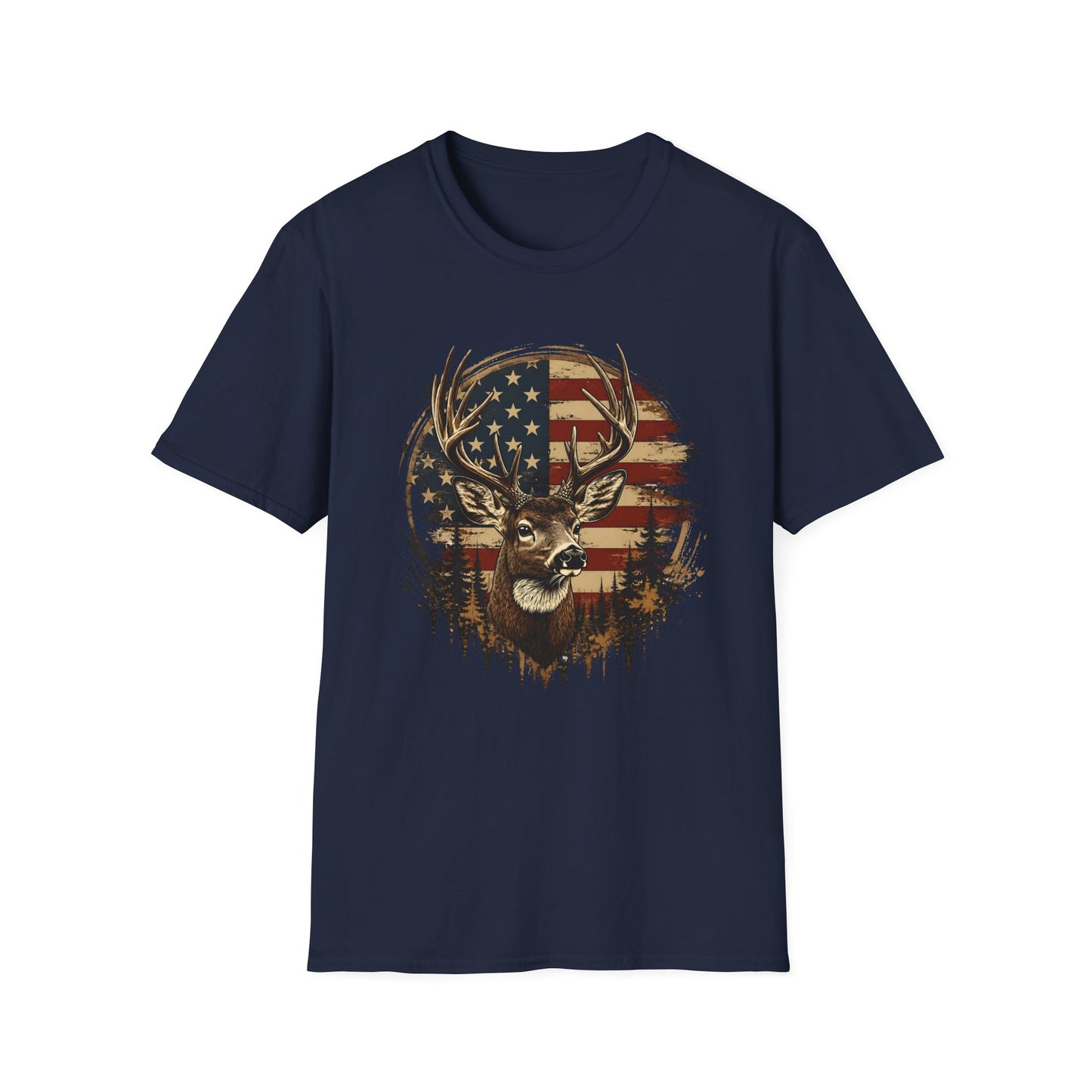 Patriotic Deer Graphic T-Shirt — American Flag Buck Hunting Tee