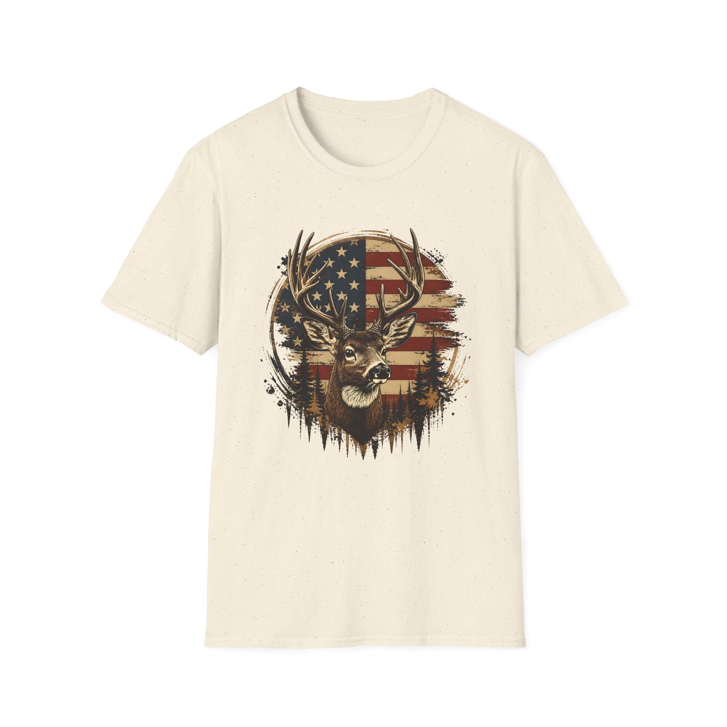 Patriotic Deer Graphic T-Shirt — American Flag Buck Hunting Tee