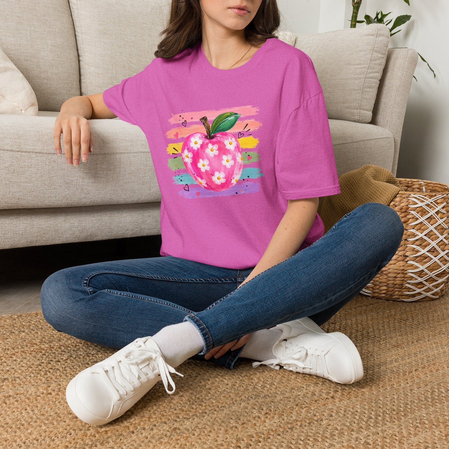 Floral Apple Graphic T-Shirt — Colorful Watercolor Teacher Gift