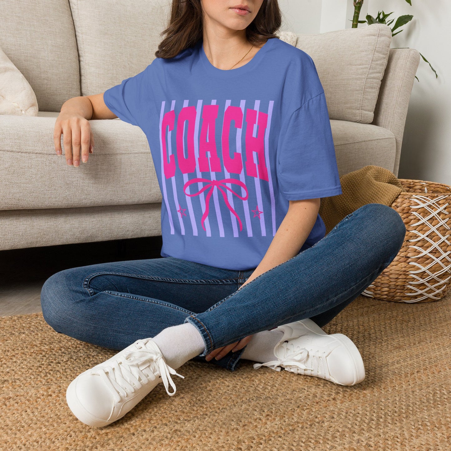 Coach Graphic T-Shirt — Pink Retro Stripe Design