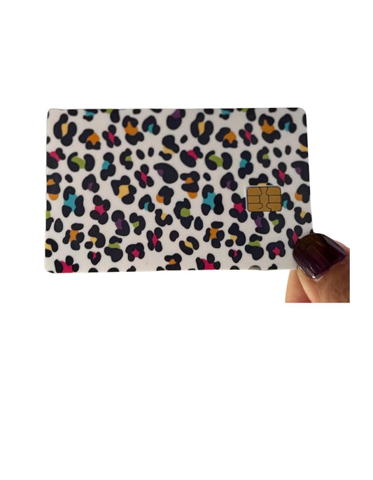 Neon Leopard Print Card Skin – Bold Multicolor Cheetah Pattern on White Background