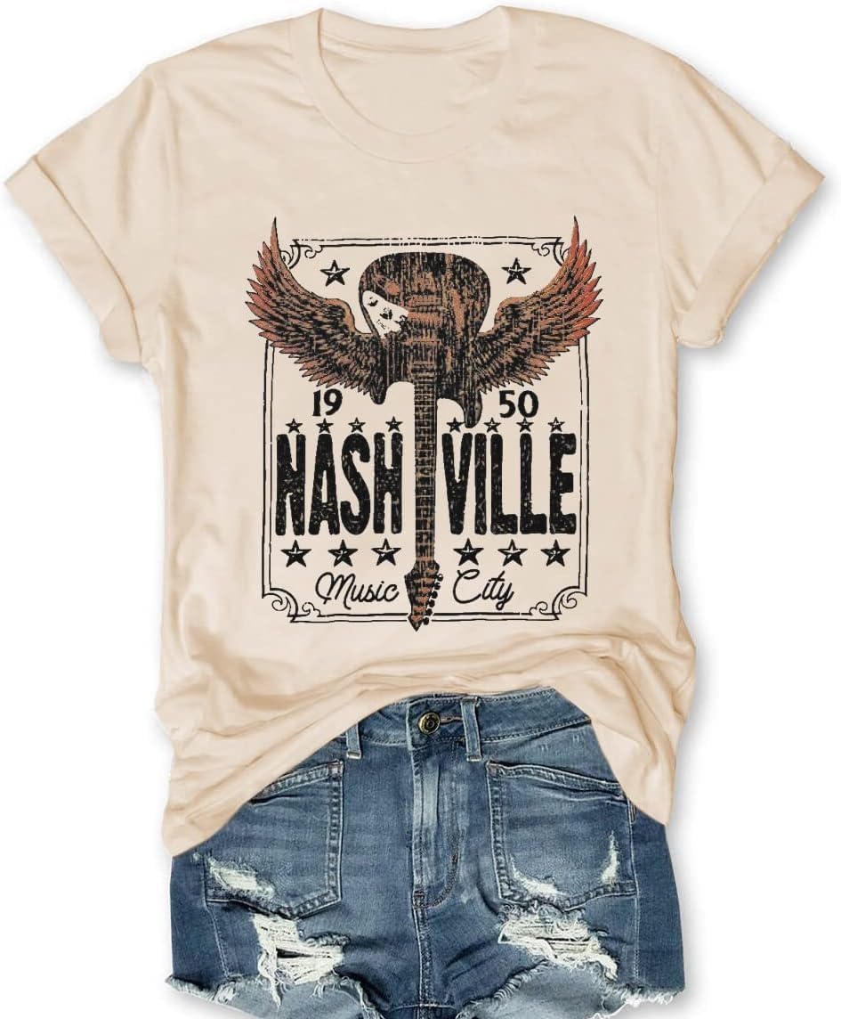 Cuntry Concert Outfits for Women Vintage Cowgirl Shirts Funny Nashville Tshirt Casual Western Short Sleeve Graphic Tops