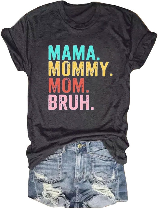 Mama Shirts Women Mama Mommy Mom Bruh Shirt Mom Graphic Tshirt Mother's Day Shirt Casual Short Sleeve Tops Tees