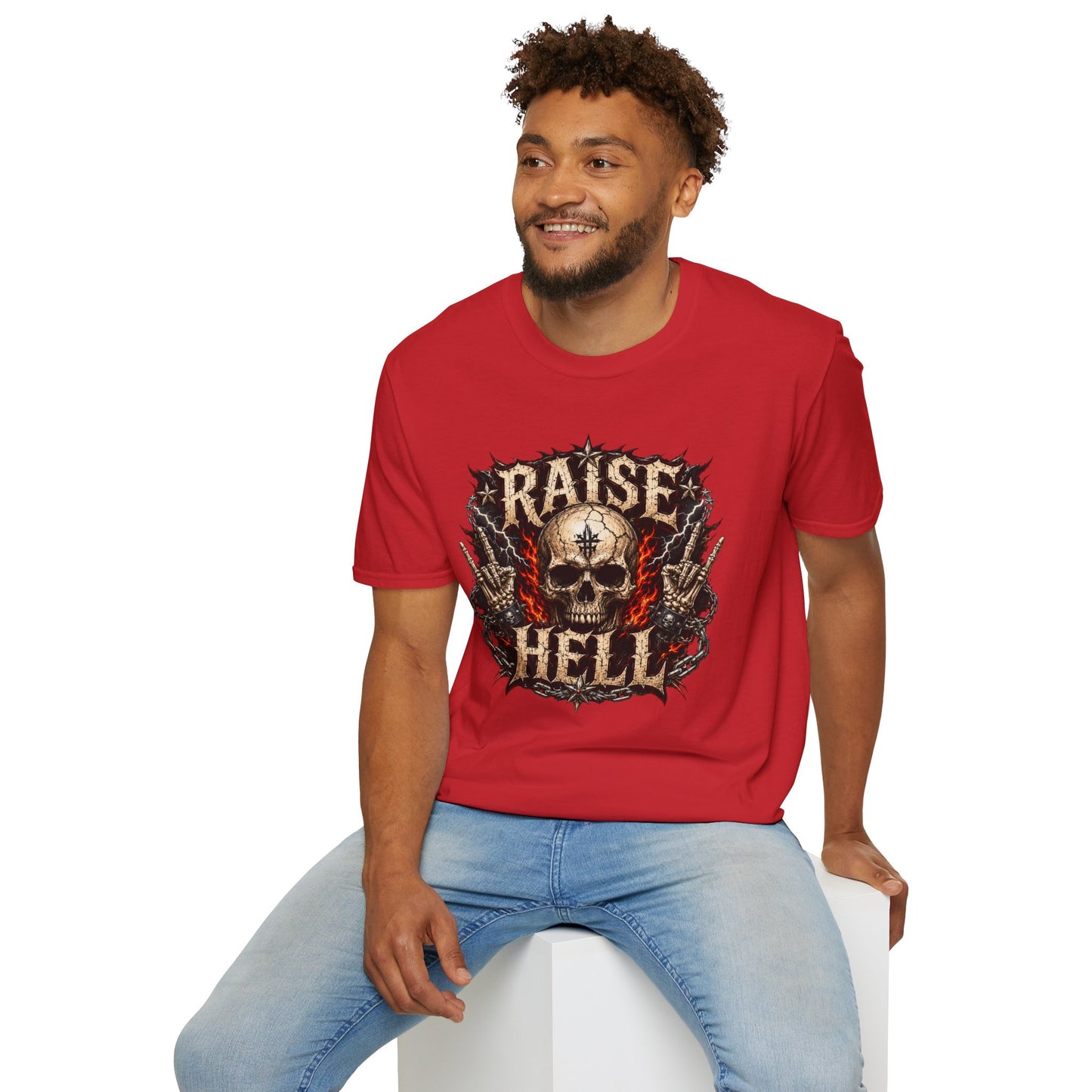 Raise Hell Skull T-Shirt — Gothic Rock Graphic Tee for Metal Fans