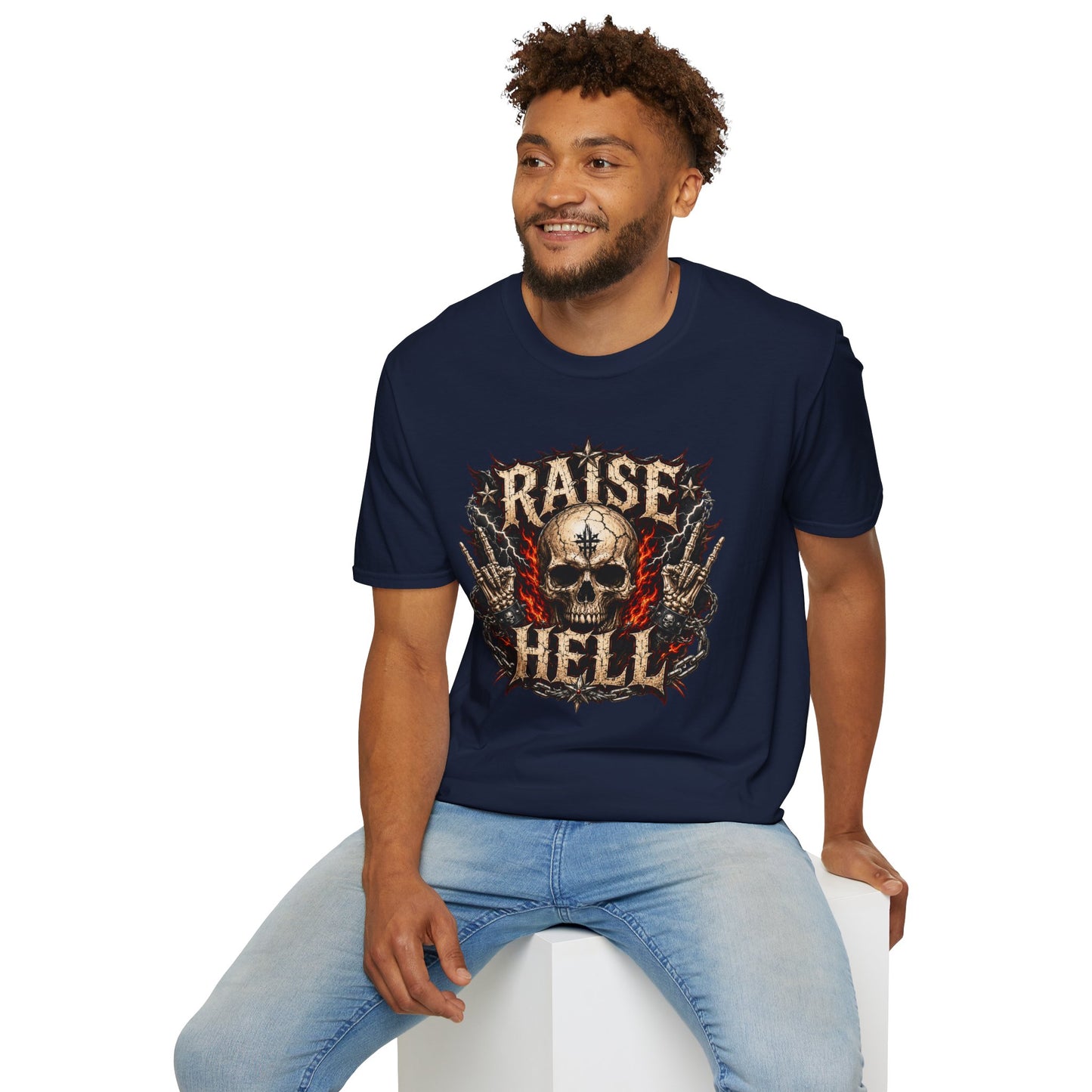 Raise Hell Skull T-Shirt — Gothic Rock Graphic Tee for Metal Fans