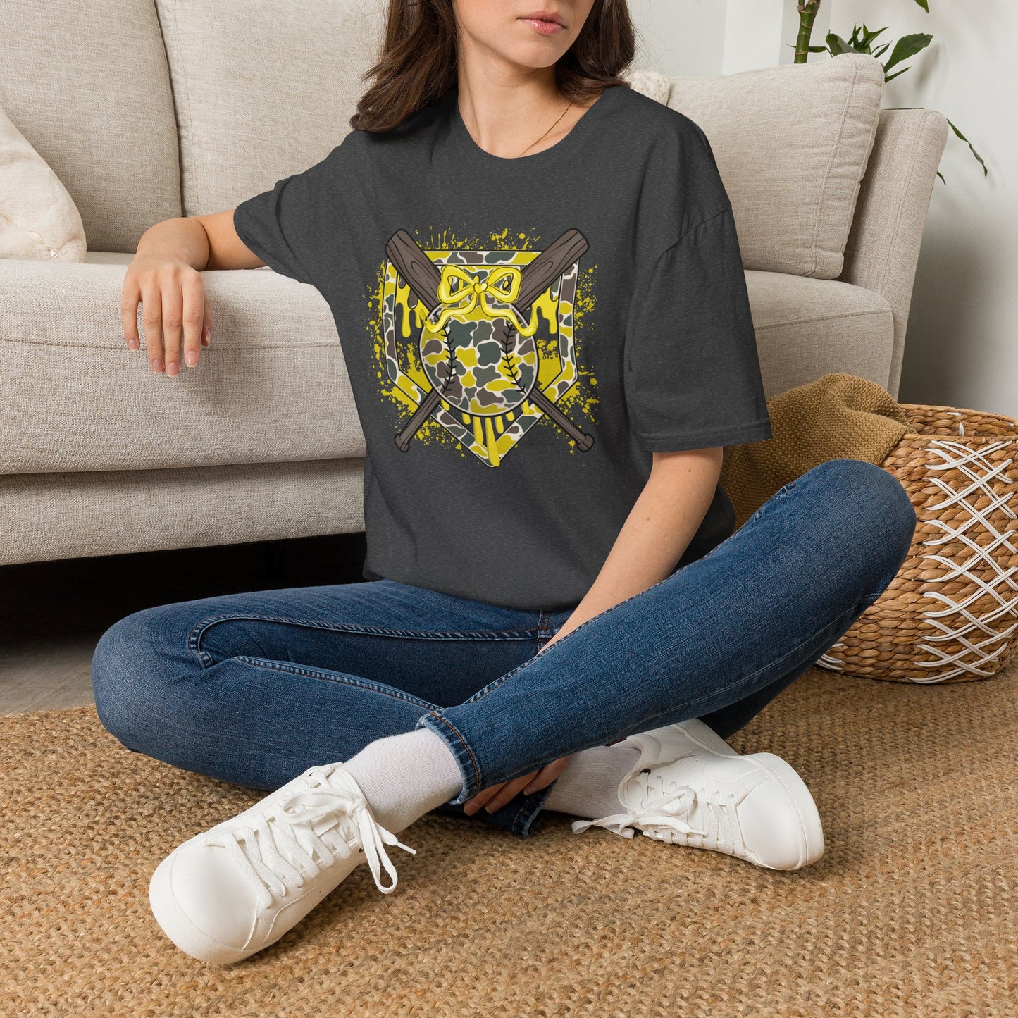 Camo Softball Crossed Bats Graphic T-Shirt