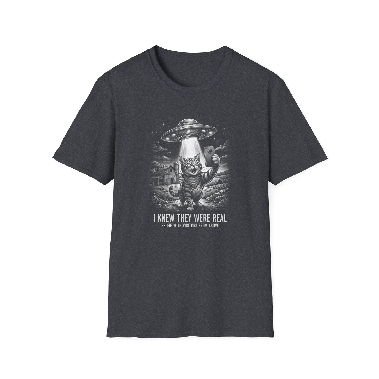 Alien Cat Selfie T-Shirt — 'I Knew They Were Real' UFO Graphic Tee