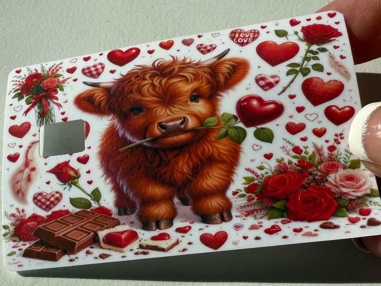Highland Cow Lovers Valentine's Day Credit / Debit Card Skin