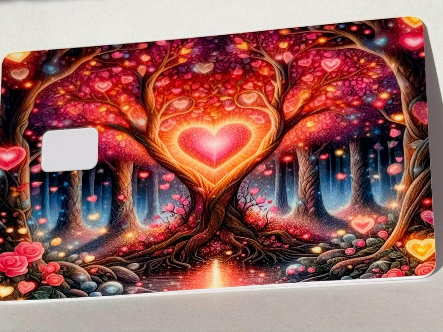 Glowing Heart Tree Fantasy Card Skin – Magical Love Debit & Credit Card Sticker