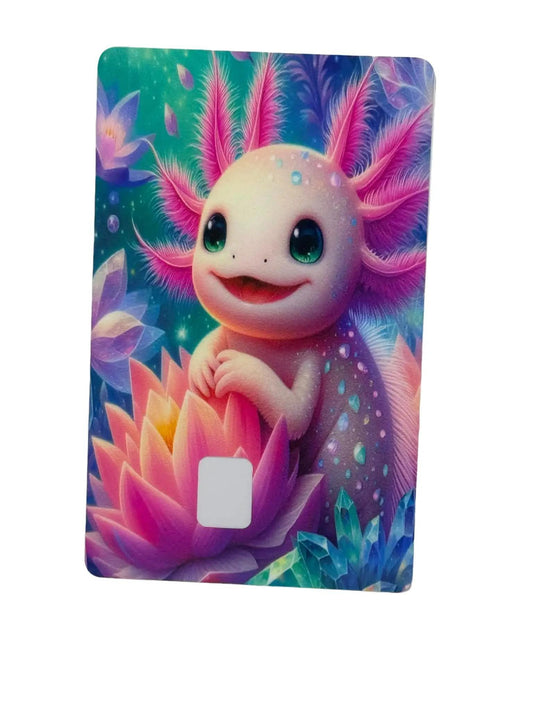 Cute Axolotl Fantasy Card Skin Colorful Rainbow Crystal Design Design Durable Materials Easy Application Waterproof Stickers