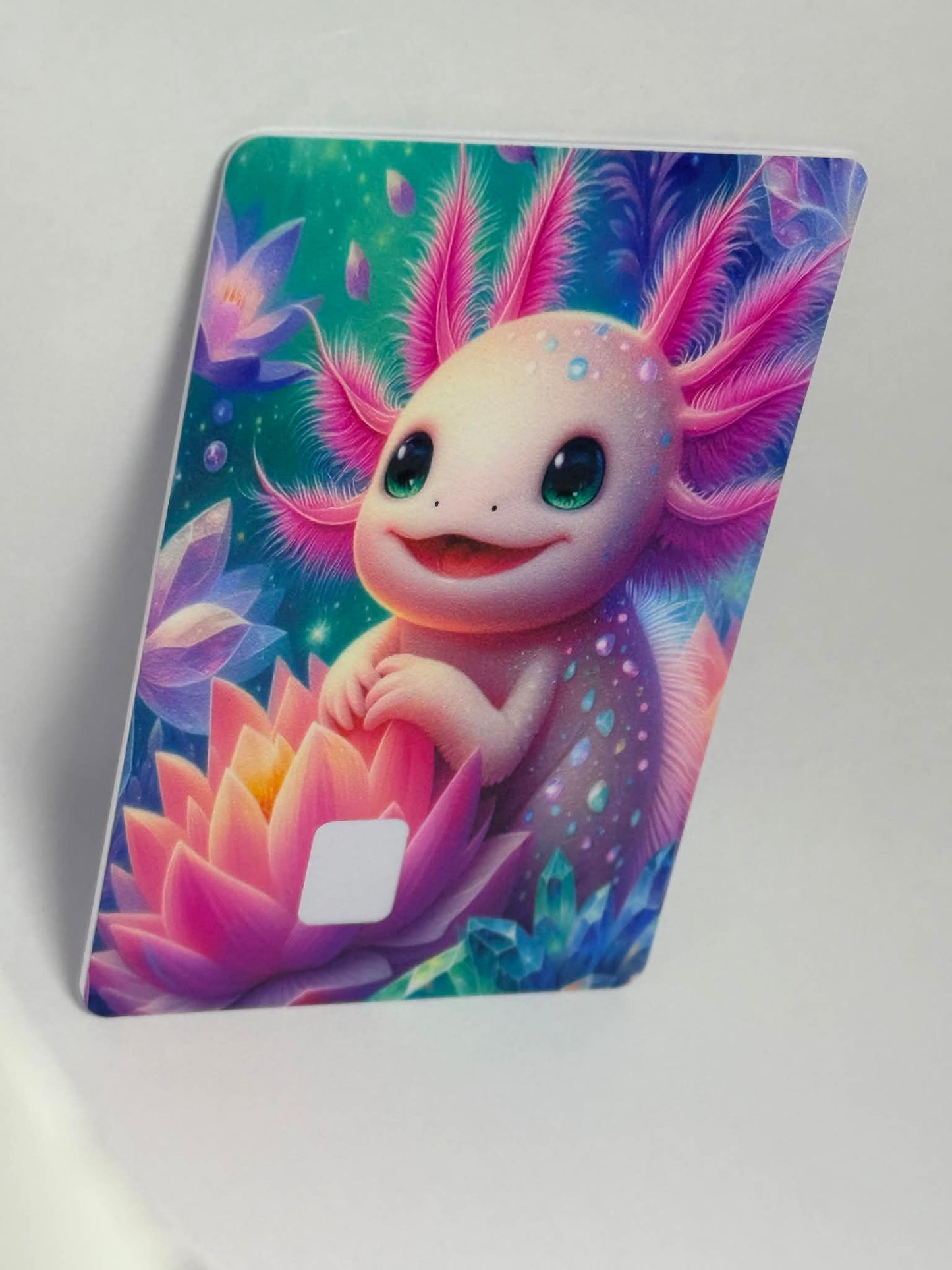 Cute Axolotl Fantasy Card Skin Colorful Rainbow Crystal Design Design Durable Materials Easy Application Waterproof Stickers
