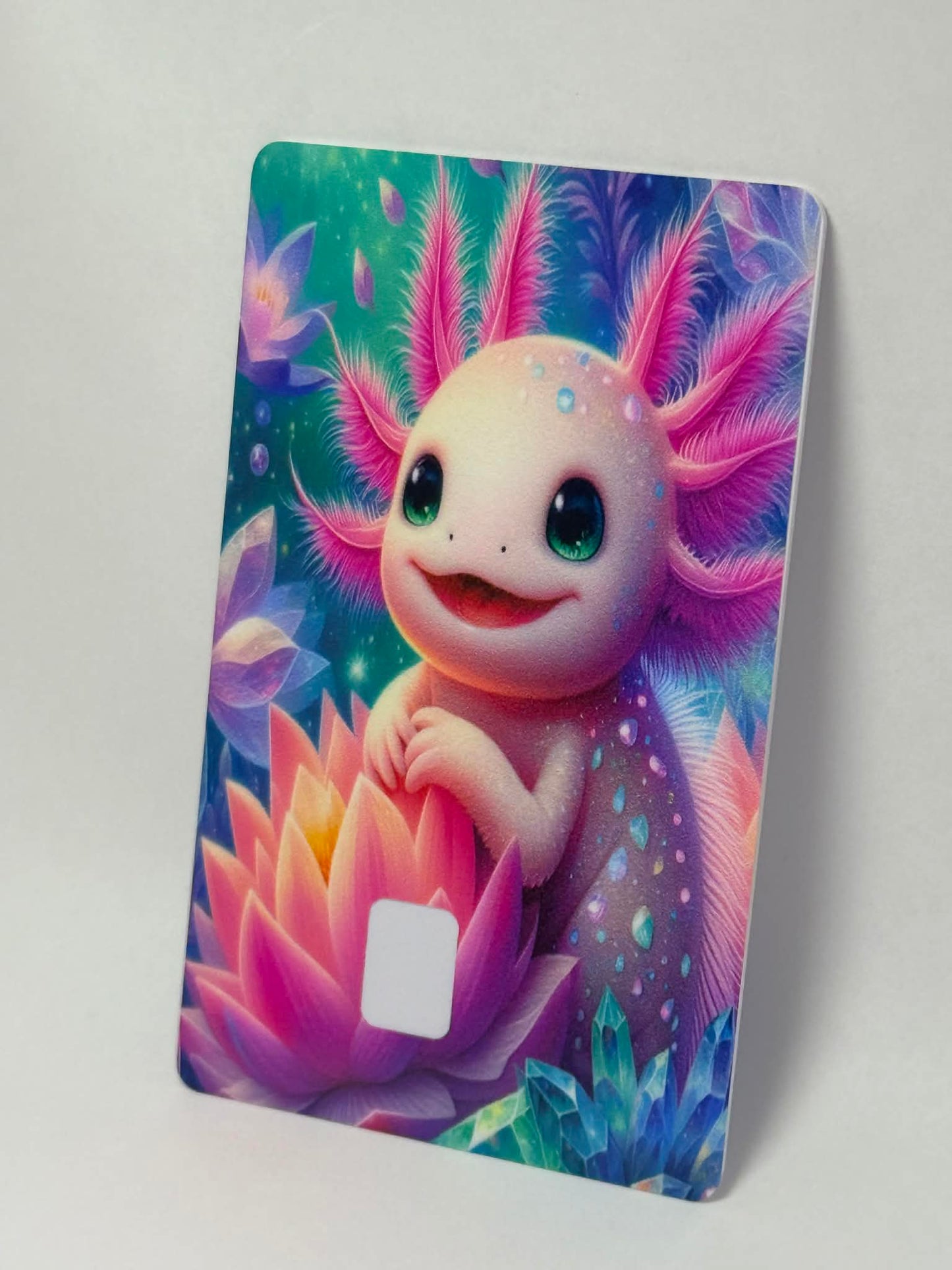Cute Axolotl Fantasy Card Skin Colorful Rainbow Crystal Design Design Durable Materials Easy Application Waterproof Stickers