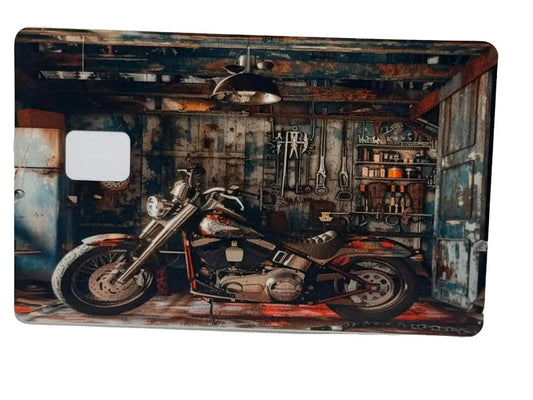 Motorcycle Garage Card Skin Vintage Bike & Workshop Design Durable Easy Application Waterproof Stickers Perfect Gift