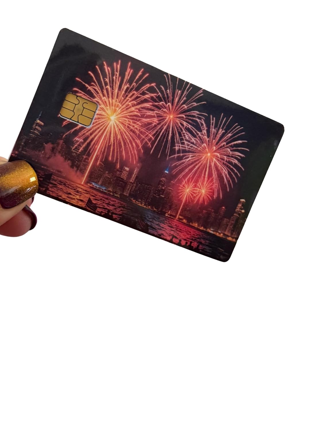 City Fireworks Spectacle Card Skin – Vibrant Fireworks Over Skyline for Chip Cards