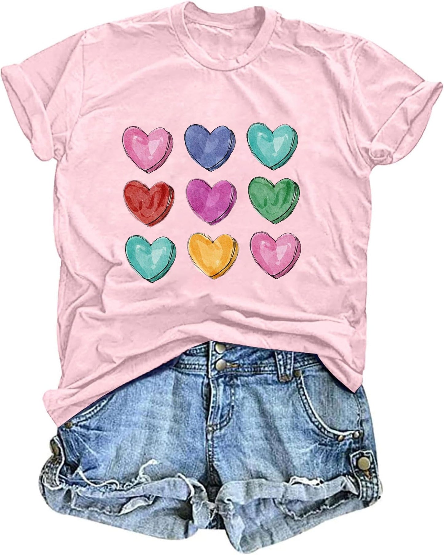 Valentines Shirts for Women Cute Love Heart Graphic T Shirts Casual Lover Gift Blouse Short Sleeve Tops