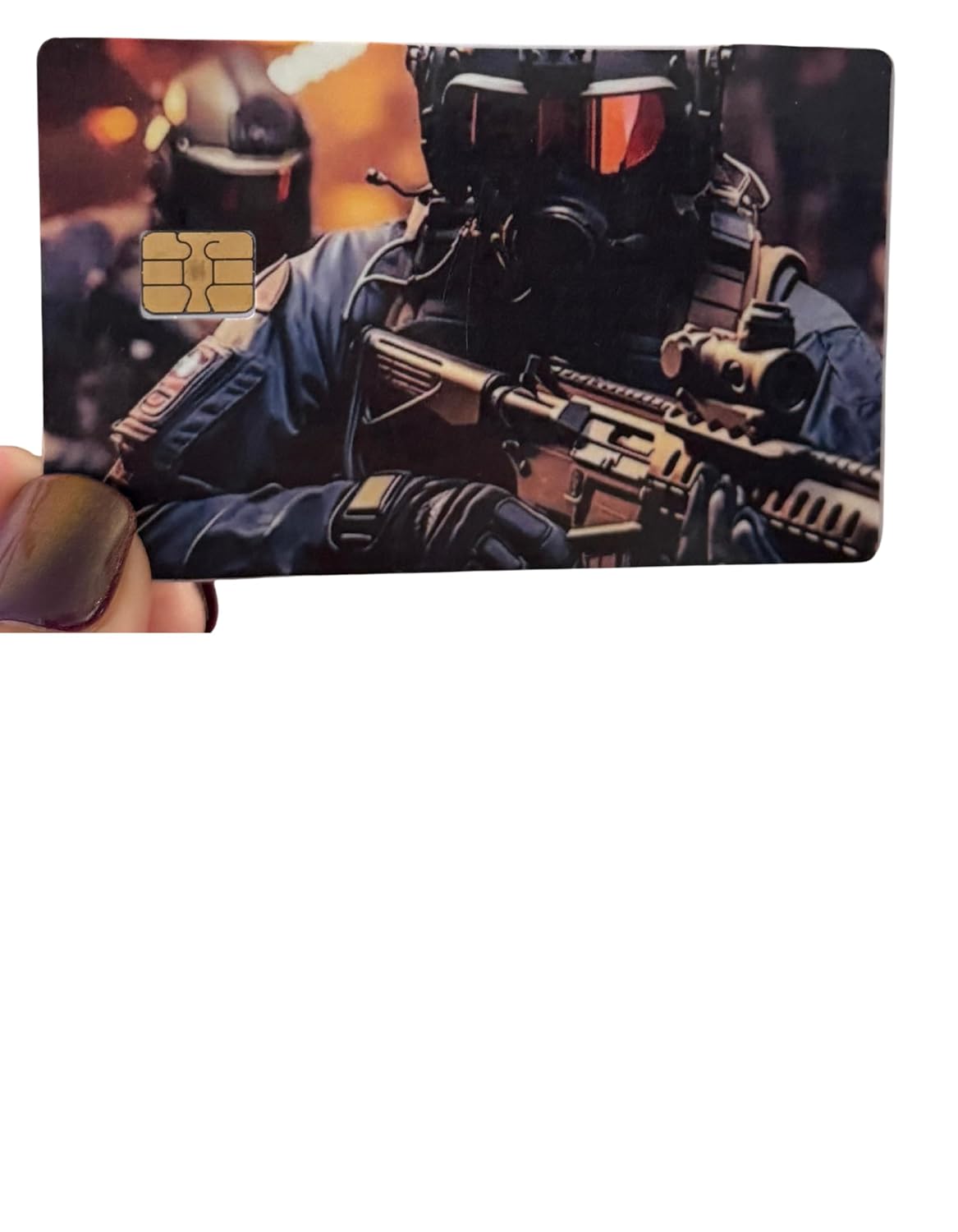 Tactical Elite Operator Credit Card Skin – Military Soldier Gas Mask Graphic for Tactical Style