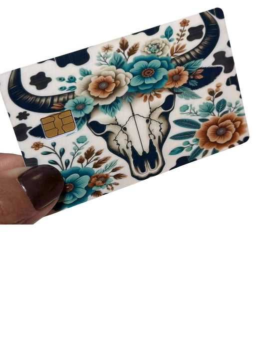 Western Cow Skull Floral Card Skin – Southwestern Boho Credit Card Sticker