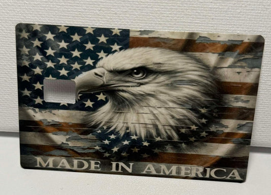 Made in America Credit Card Skin – Bald Eagle & USA Flag Design – Patriotic Debit Card Sticker for Chip Cards – American Pride Gift for Veterans & Patriots