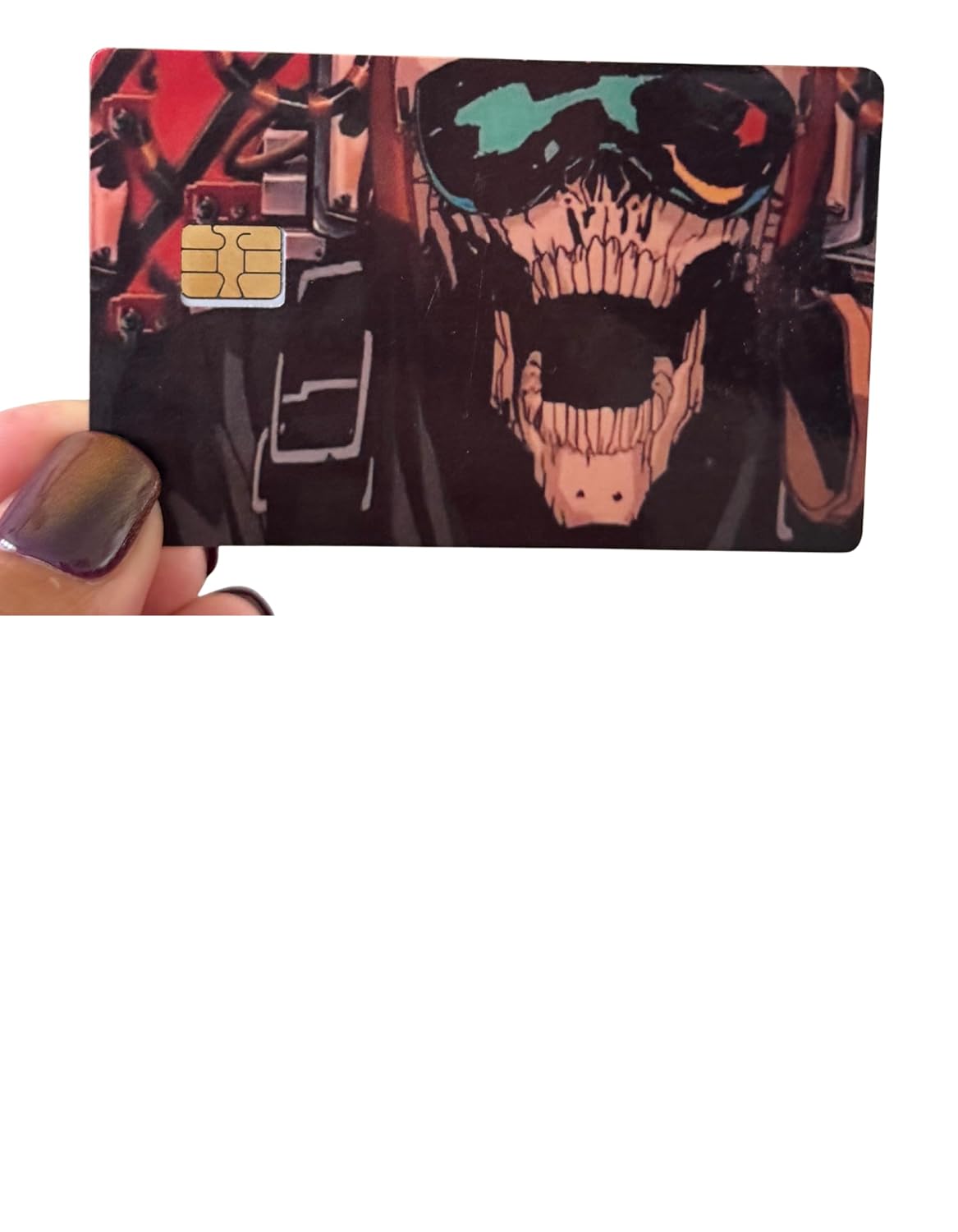 Skull Rider Inferno Card Skin – Bold Skull Design with Fiery Red Accents, Fits Credit/Debit Cards