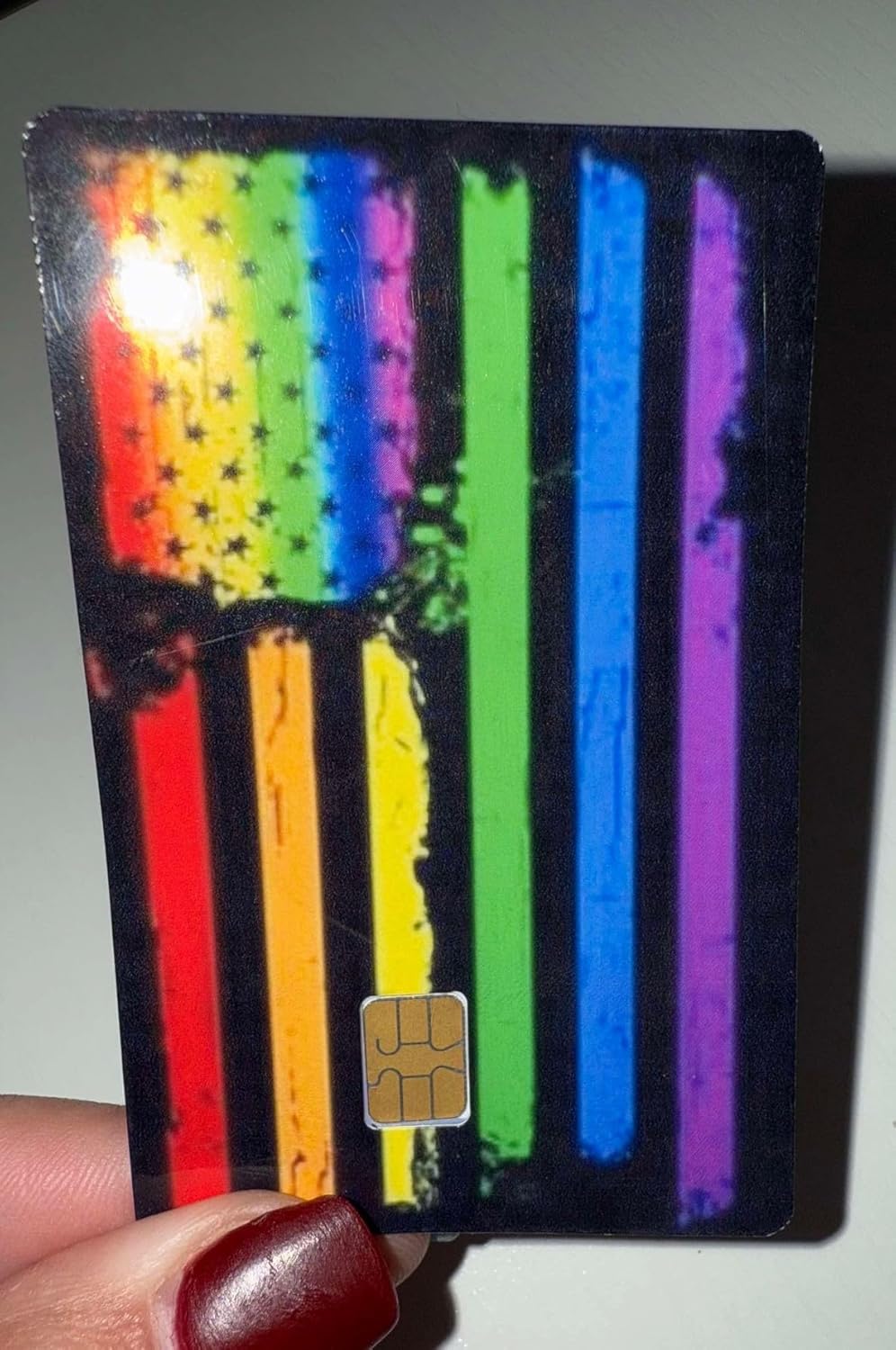 Grunge Rainbow Flag Credit Card Skin – Distressed LGBTQ+ American Flag Design – Pride Debit Card Sticker for Chip Cards – Bold & Colorful Identity Cover