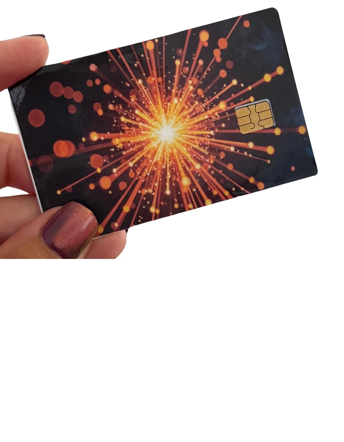Spark Burst Explosion Card Skin – Bright Orange Light Pop on Dark Background