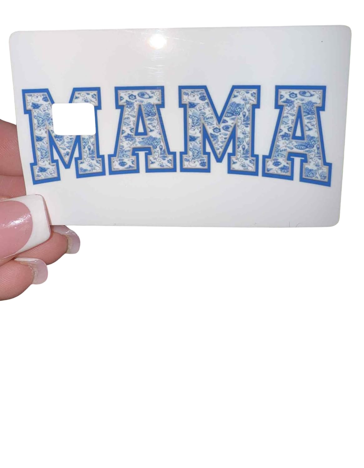 Blue Floral MAMA Card Skin – Decorative Mom-Themed Credit Card Sticker, Gift for Mothers